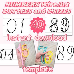 Number Template for Knitted Wire Art: &quot;NUMBERS WIRE TEMPLATES&quot; 2 Sizes Number Template Cursive font numbers Knitted number sign