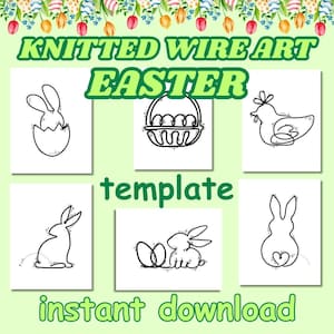 Easter Knitted Wire Art Templates | Spring Bunny & Egg DIY Wire Patterns | Easter Decor Tricotin Digital Download