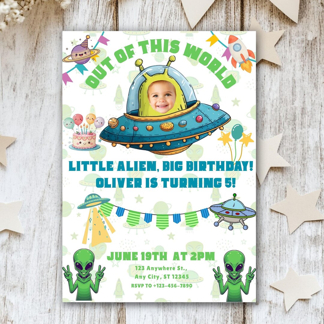 Alien Birthday Invitation, Custom Face Invitation, Personalized Space ...