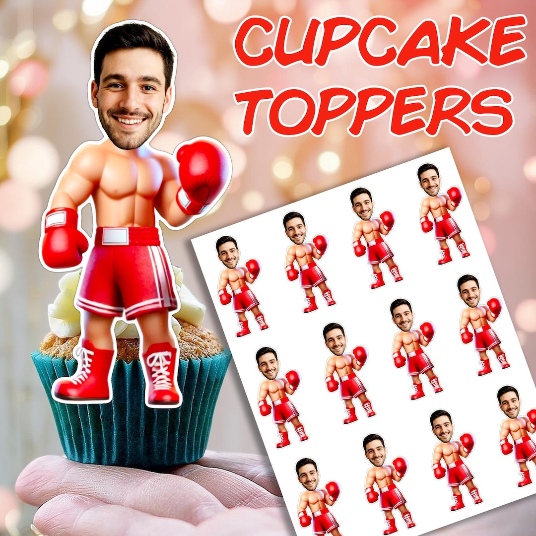 Boxer Cupcake Toppers – Custom Photo Boxing Party Printable, Fighter ...