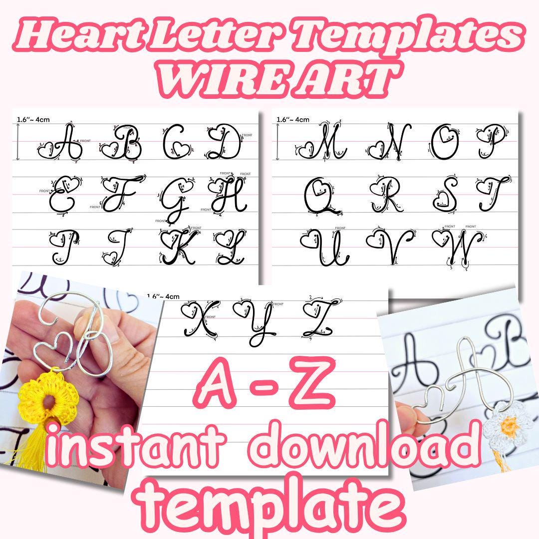 "Herz Brief Vorlagen Pdf: ""draht BUCHSTABEN Muster"" Alphabet Vorlagen Initialen Name Zeichen druckbare Herzförmige Großbuchstaben Wire Art."