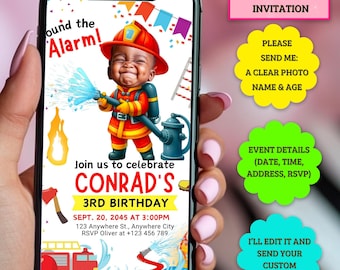 Personalized Firefighter Party Animated Invite Custom Video Invite with Face Fireman  Digital Birthday Party MP4 Animated Party Evite (MP4)