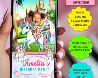 Personalized Unicorn Party Animated Invite Custom Video Invite with Unicorn Magic Digital Birthday Party MP4 Animated Party Evite (MP4)