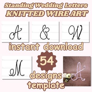 Plantilla de carta de boda de pie, arte con alambre tejido: "FUENTE DE PIE", monogramas de boda, PDF con alambre tejido, letras del alfabeto con alambre, arte con alambre doblado