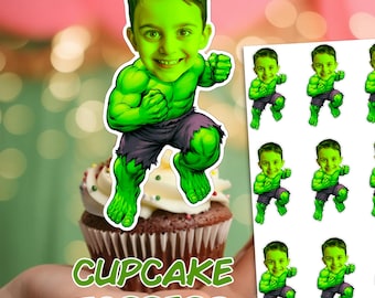 The Incredible Hulk Personalized Face Cupcake Toppers, Hulk Face Cupcake Toppers, Custom Hulk Cupcake Topper, Hulk Hero Theme Party Toppers