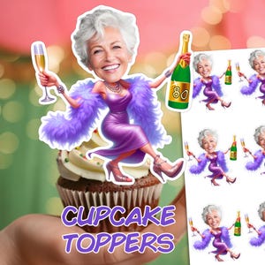 80th Birthday Personalized Cupcake Topper for Women, Custom Milestone Celebration, Elegant Party Decoration, Unique Female Birthday Toppers