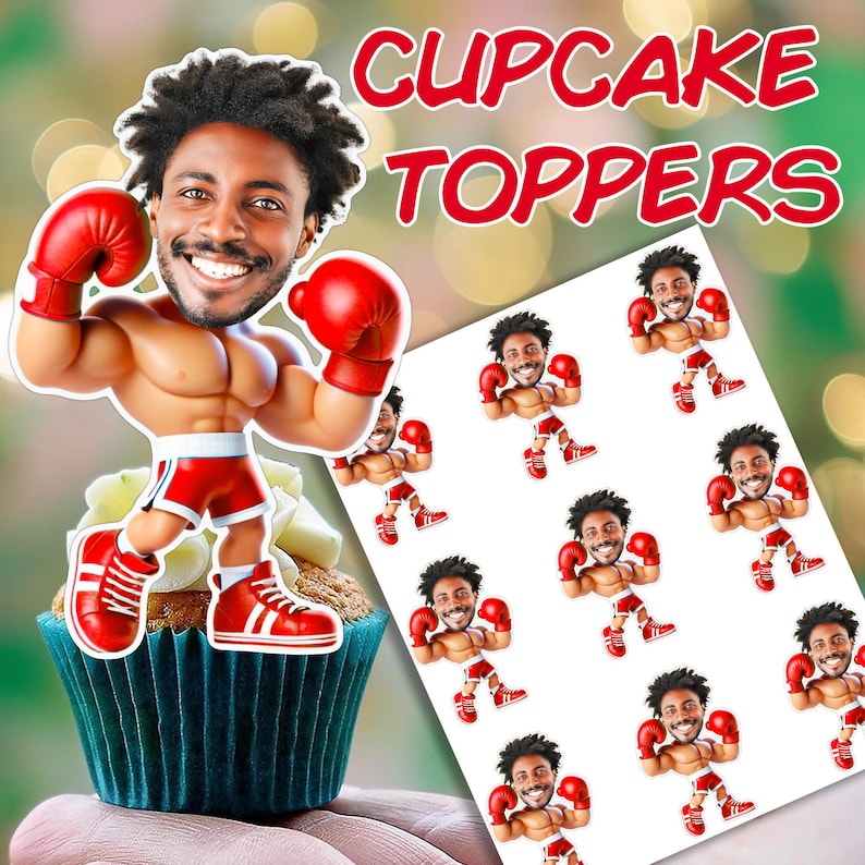 Boxer Cupcake Toppers – Custom Photo Boxing Party Printable, Fighter ...