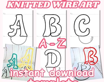 Stehende Buchstabenvorlage aus gestrickter Drahtkunst: &quot;STEHENDE SCHRIFTART PDF&quot; Monogramme Strickdrahtvorlage 2 Größe Buchstaben Drahtvorlage Tricotin letter