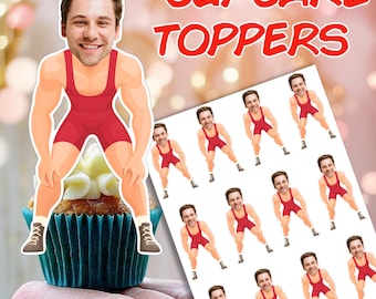 Décorations de cupcakes catch – Impression photo personnalisée pour fête de sport, décorations d'anniversaire de catch, décoration de gâteau sur le thème des bagues, visage personnalisé