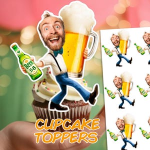 Beer Lover Cupcake Toppers: &quot;PERSONALISED FACE TOPPERS&quot; Beer Party Printable, Custom Photo Birthday Decor for Adults beer birthday party