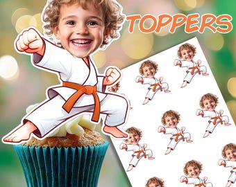 Karate Cupcake Toppers – Custom Photo Martial Arts Party Printable, Karate Birthday Decorations, Martial Arts Theme Cake Topper