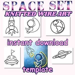 Peut inclure: Un ensemble de cinq modèles d'art de fil sur le thème de l'espace pour le tricot. Les modèles comprennent une fusée, un astronaute, la Terre, un OVNI et Saturne. Les modèles sont imprimés sur du papier blanc et sont prêts à être utilisés pour des projets de tricot.