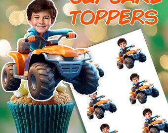 Quad Birthday Toppers: "CUSTOM FACE TOPPERS" Personalized Printable Party Design Funny Atv Rider Birthday Quad Bike Party Toppers