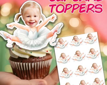 Cute Ballerina Cupcake Toppers: "PERSONALISED FACE TOPPERS" Ballet Party Toppers Custom Photo Birthday Decor Ballerina birthday Dance party