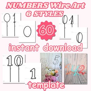 Standing Numbers Template for Knitted Wire Art: &quot;NUMBERS WIRE TEMPLATES&quot;  Wedding Number Template Cursive Font numbers Knitted number sign