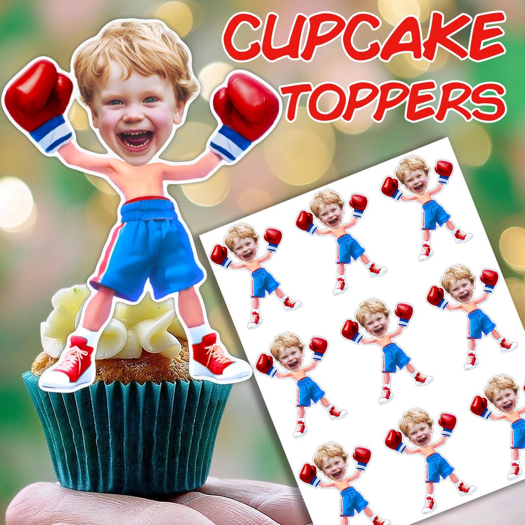 Boxer Cupcake Toppers – Custom Photo Boxing Party Printable, Fighter ...