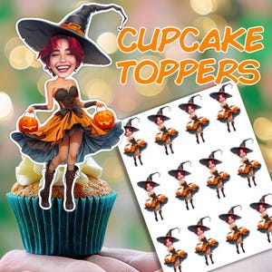Decorazioni per cupcake a forma di strega: &quot;TOPPER PER FACCE PERSONALIZZATE&quot; Decorazioni personalizzate per Halloween, inviti per feste a forma di strega, decorazioni per compleanni con foto personalizzate