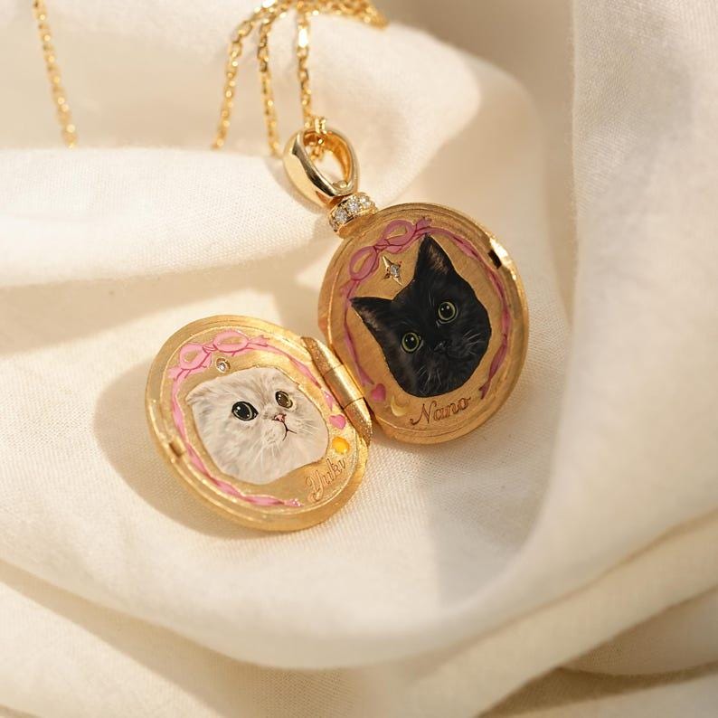 Vintage Pet Photo Necklace, Custom Locket Necklace, Pet Enamel Necklace ...