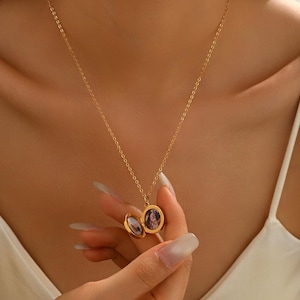 Personalized Circle Photo Locket Necklace, Personalized Photo Necklace, 18K Gold Circle Pendant, Valentine&#39;s Day & Anniversary Gift for Her