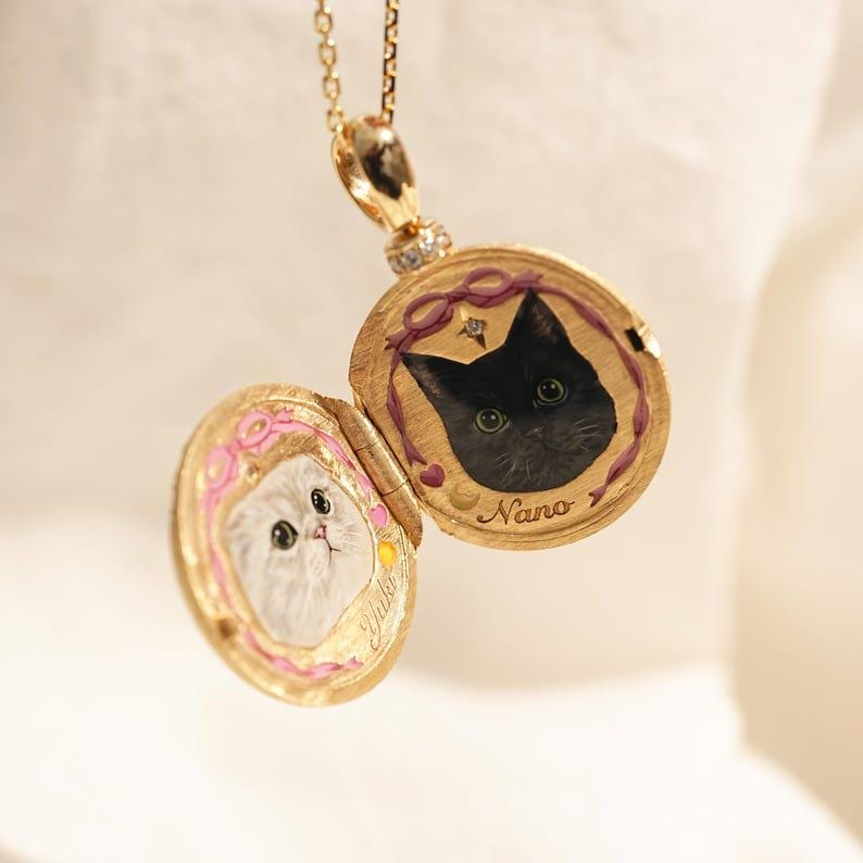 Vintage Pet Photo Necklace, Custom Locket Necklace, Pet Enamel Necklace ...