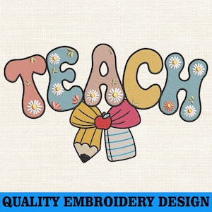 Teacher Coquette Bow Embroidery Design, Pencil Bow Embroidery File, Coquette Teach Stich File, Back To School Machine Embroidery File
