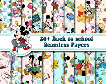 Back to School Digital Papers, Magical Back to School Mouse and Friends Seamless Pattern, Cartoon School Seamless Design,First Day Of School