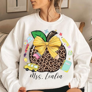 Personalized Teacher Png, Back To School Png, Teacher First Day Of School Png, Leopard Apple Teacher Png, Pencil Coquette Bow Png, Digital