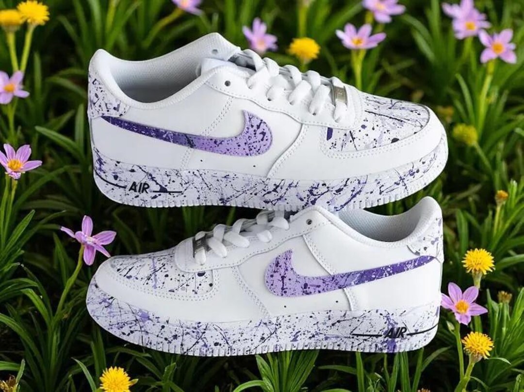 Custom Purple Splatter Af1 Shoes, Hand Painted White Sneakers With ...