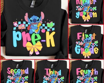 Preppy Cartoon Back To School Png Bundle, First Day Of School Png, Cute Blue Alien Png, Kids School Png, Pre-K 1st/2nd/3rd/4th Grade Png