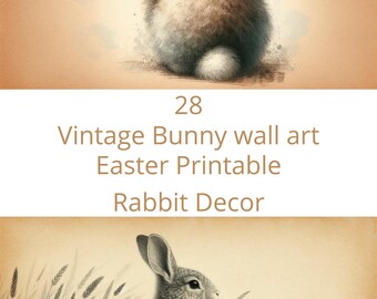 Vintage Easter Bunny Wall Art - Vintage Bunny - Printable Rabbit Decor - Easter Bunny - Easter decor - Digital Download