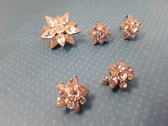 Vintage rhinestone set, jewelry set, rhinestone br