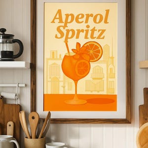 Aperol Spritz Cocktail Poster | Italian Summer Drink Wall Art | Digital Download | Retro Kitchen Decor | Bar Cart Printable | A4 A3