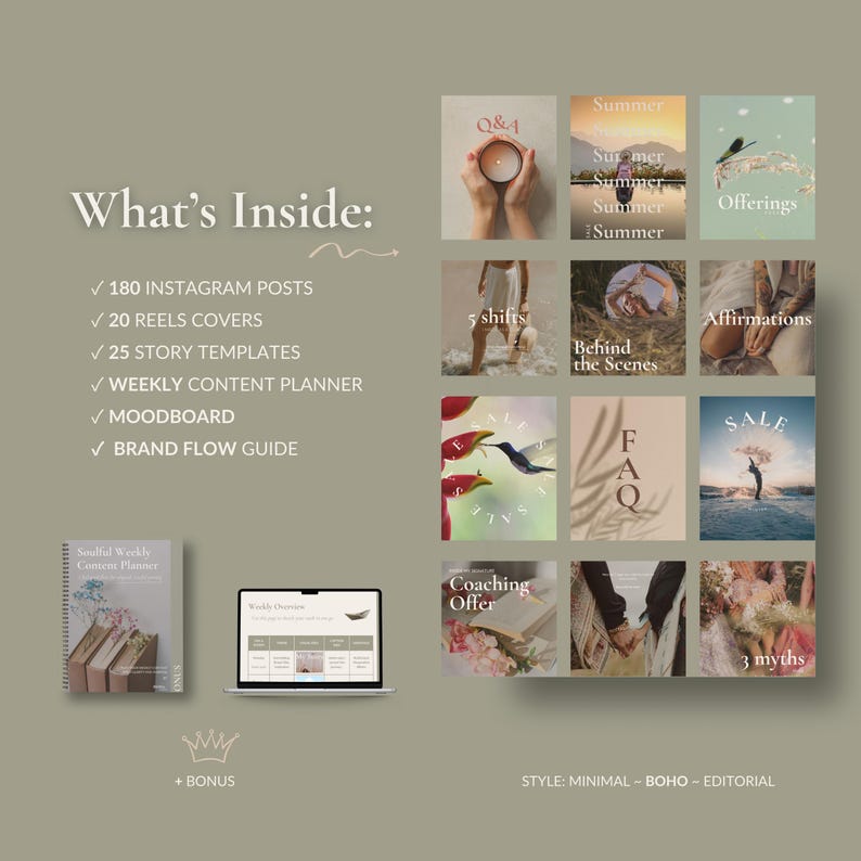Soulful Instagram Canva Templates for Coaches | 200+ Boho-inspired Post ...