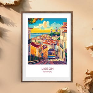 Póster de viaje de Lisboa, Portugal • Impresión de arte mural de tranvía y paisaje urbano • Decoración europea • Alfama y arquitectura • Regalo listo para enmarcar