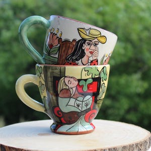 Handbemalte Keramiktasse: Floral Woman Art, Boho Keramik