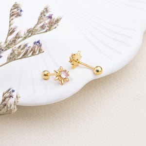 12 Months Birthstone Small Pair of Star Earrings in Sterling Silver, Gold and Silver, Screw Back Earrings, Cartilage Studs Gift for Her