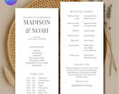 Modern Wedding Program Template, Wedding Day Timeline, Order Of Service, Printable Wedding Timeline, Wedding Ceremony Program