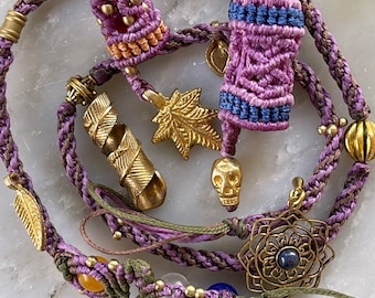 Purple lover Sacred Geometry Skull Dread Bead Set with Buddhist Jewelry Dreadlock Cuff