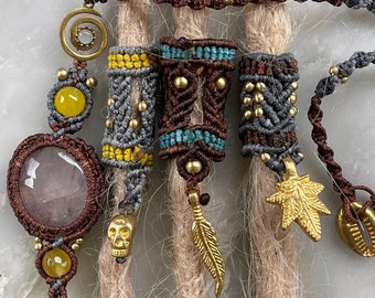 Handmade Brass Dreadlock Bead | Psywear Braid Accessory | Smoky Quartz Buddhist Jewelry