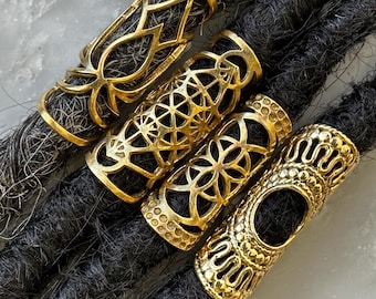 Brass Dreadlock Bead Set: Sacred Geometry Hair Cuffs, Rasta Jewelry
