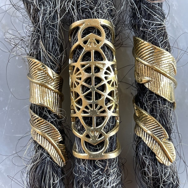 Dreadlock Jewelry // Tribal Costume // Dread Cuff // Psywear Braid // India Handmade // Handcast Brass // Buddhist Jewelry