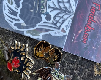 Enamel pin | dreadlock stickers | medusa art | jumping spider | dread locs | dread locks