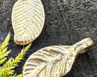 Brass Leaf Charms for Necklace, Paracord Bead, Festival Jewelry, Fiber Art, Botanical Dreamcatcher