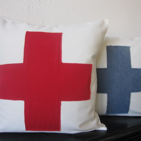 Pillow, Decorative Throw Pillow Cover, Off White and Red Swiss Cross Pillow Cover 20 x 20