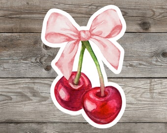 Autocollant cerise, autocollant imperméable en vinyle, ruban rose autocollant, autocollant pour bouteille d'eau, ordinateur portable, bouteille d'eau
