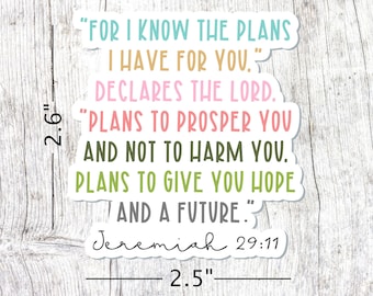 Jeremiah 29:11, Encouraging, Inspirational, Bible Stickers, Faith Stickers, Christian Stickers, Jesus, God Vinyl Stickers
