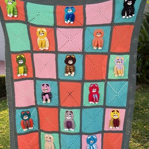 Colorful Crochet Cat Blanket – Handmade Throw, Cozy, Cat Lover Gift
