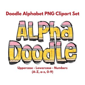 Pencil Doodle Letters Alphabet PNG | Uppercase Lowercase Numbers for Sublimation Crafts