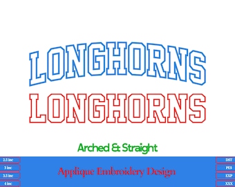 Longhorns Applique Embroidery Design | Varsity Font (Digital File)