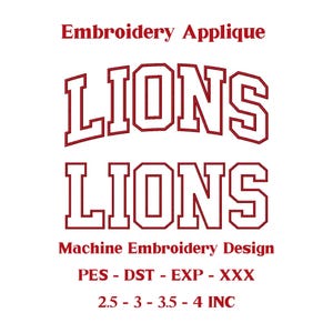 Lions Applique Embroidery Design: Sports Team Patch (Digital File)